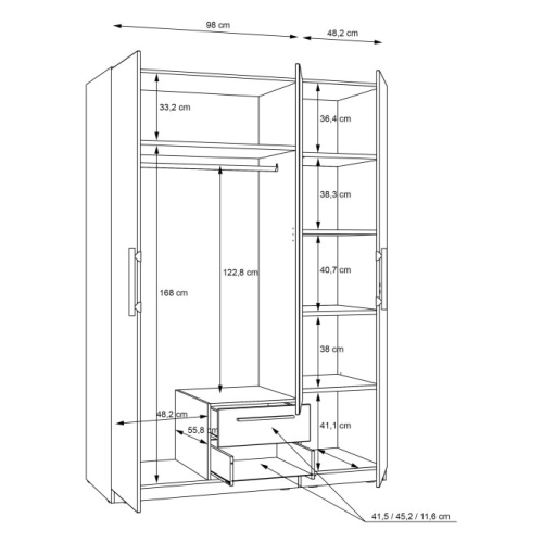 Szafa z lustrem i szufladami 150 cm Dąb Artisan